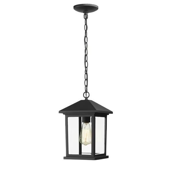 Portland 1 Light Outdoor Chain Light, Black & Clear Beveled, Z-Lite, Mfr#: 531CHM-BK